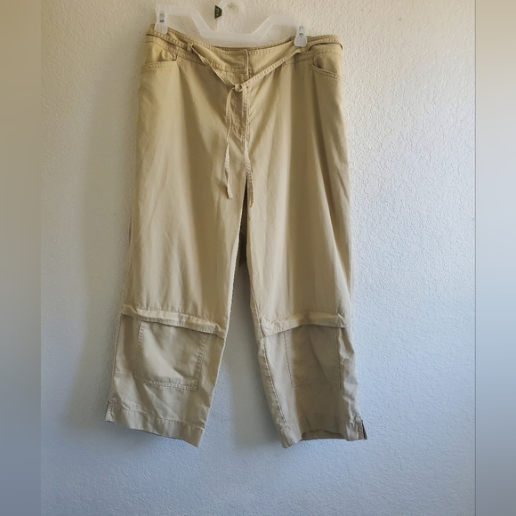 J Jill Beige Cropped Pants 14P 5 Pockets 100% Cotton Wide Leg Camping Hiking - Picture 1 of 11